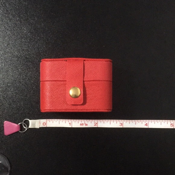 Mini Red Portable Travel Ring Box Organizer with Snap Button Closure - Picture 6 of 8